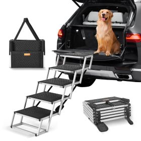 Dog Stair for Cars, Wide 5-step Dog Car Steps, Folding Dog Car Ramp with Nonslip Surface, Portable Pet Steps Lightweight Aluminum for Car