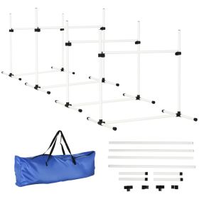 4 Piece Dog Agility Training Equipment for Dog Agility Course with Adjustable Height Jump Bars, Included Carry Bag, & Displacing Top Bar, White