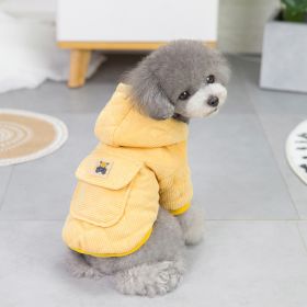 Dog warm clothing; Autumn and winter clothes New cotton padded clothes Teddy pet clothes Winter plush corduroy pull loop two leg cotton padded cl (colour: Starter - Yellow, size: L)