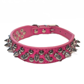 Spiked Studded Leather Dog Collar Rivets Pet Small Large Cat Pit Bull Adjustable (Color: Rose Sparkle, size: XXS)
